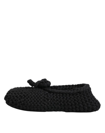 Dolce & Gabbana Black Wool Knit Slip On Ballerina Flats Shoes