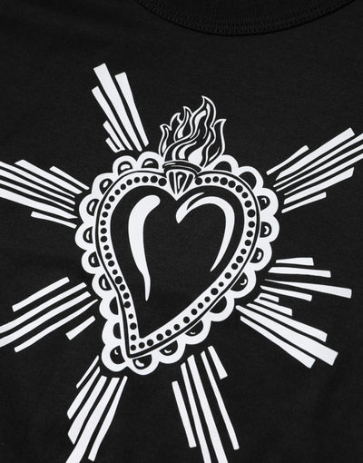 Dolce & Gabbana Black Sacred Heart Cotton Crew Neck T-shirt