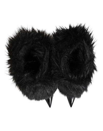 Dolce & Gabbana Black Faux Fur Pointed Knee High Stiletto Boots Shoes