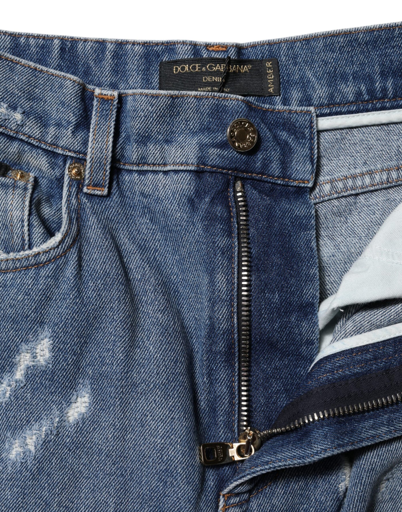 Dolce & Gabbana Blue AMBER Tattered High Waist Denim Jeans