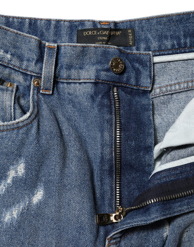 Dolce & Gabbana Blue AMBER Tattered High Waist Denim Jeans