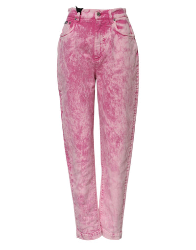 Dolce & Gabbana Pink Tie Dye High Waist Tapered Denim Jeans