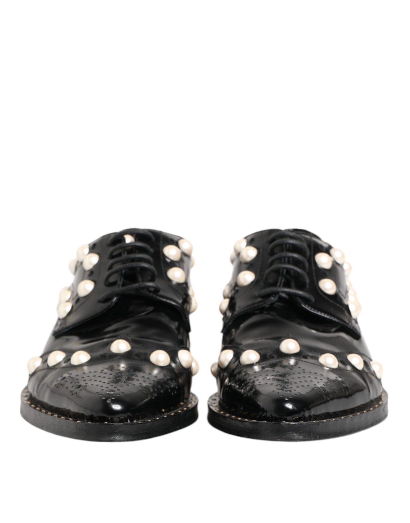Dolce & Gabbana Black Leather Faux Pearl Dress Broque Shoes