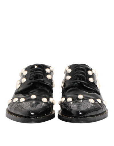 Dolce & Gabbana Black Leather Faux Pearl Dress Broque Shoes
