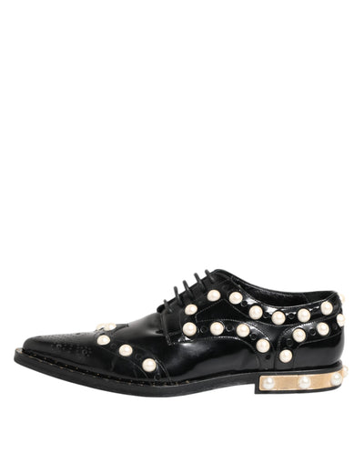 Dolce & Gabbana Black Leather Faux Pearl Dress Broque Shoes