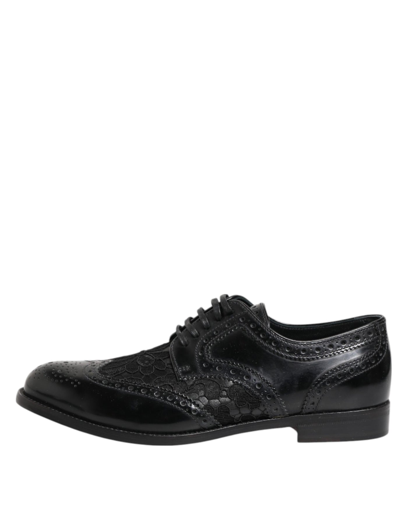 Dolce & Gabbana Black Leather Floral Lace Dress Formal Shoes