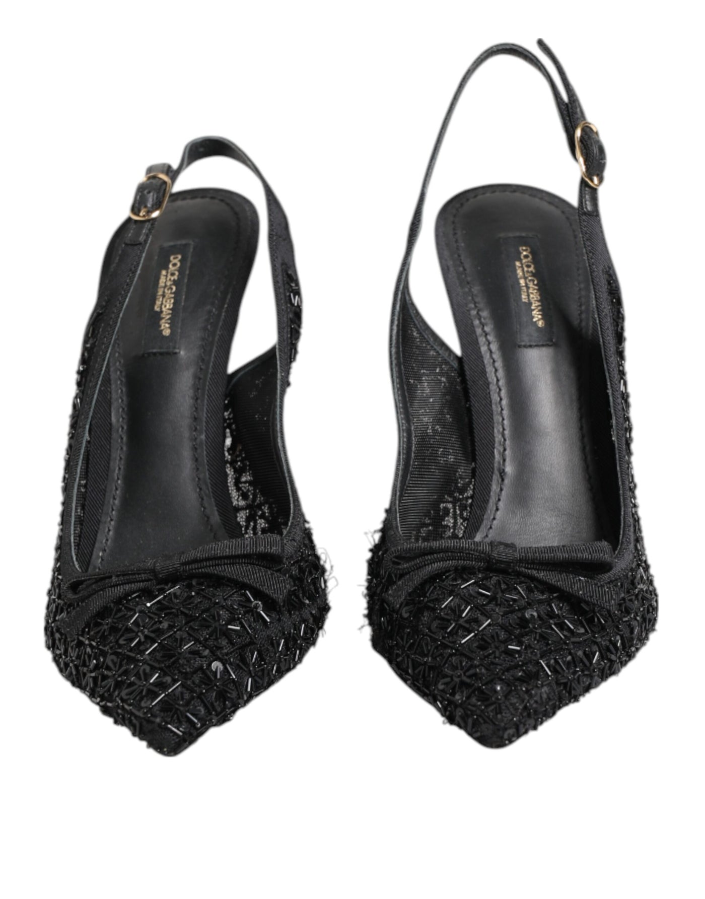 Dolce & Gabbana Black Tulle Ricamo Heels Slingbacks Shoes