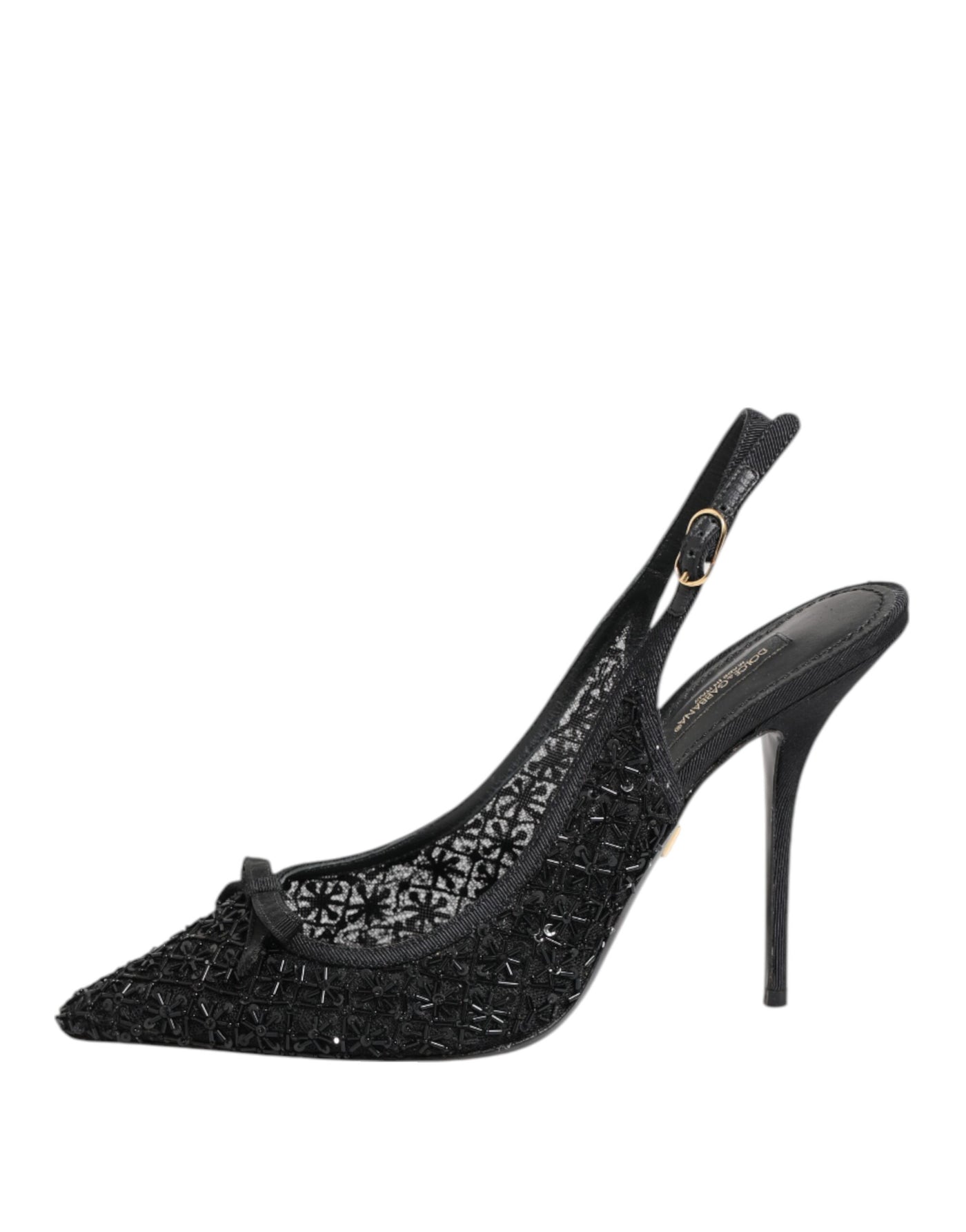 Dolce & Gabbana Black Tulle Ricamo Heels Slingbacks Shoes
