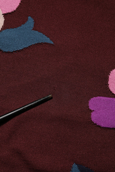 Dolce & Gabbana Maroon Floral Silk Crew Neck Blouse Top