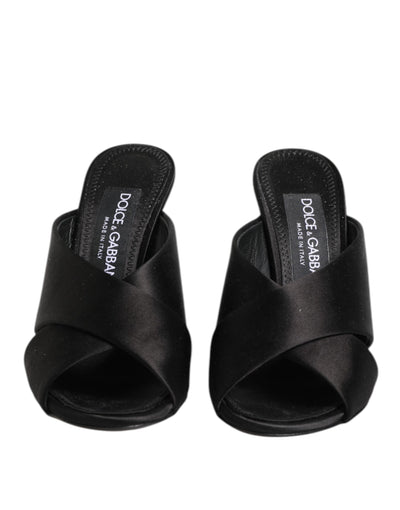 Dolce & Gabbana Black Logo KEIRA Satin Slides Sandals Shoes