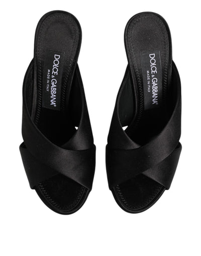 Dolce & Gabbana Black Logo KEIRA Satin Slides Sandals Shoes