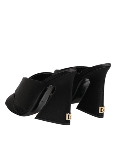 Dolce & Gabbana Black Logo KEIRA Satin Slides Sandals Shoes