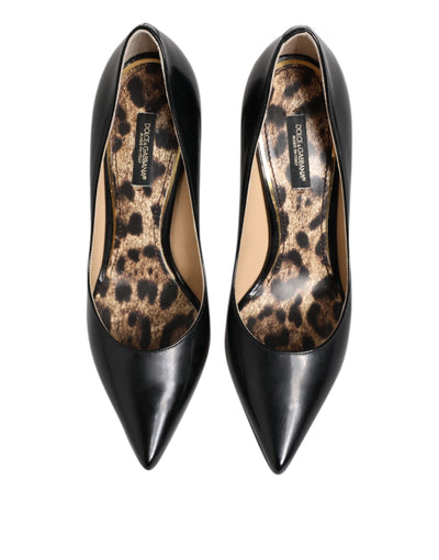 Dolce & Gabbana Black Calf Leather Stiletto Heels Pumps Shoes