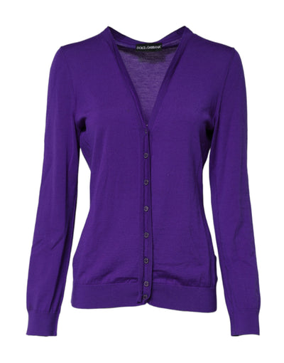 Dolce & Gabbana Purple Wool Knit V-neck Cardigan Sweater