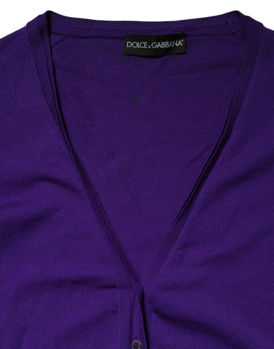 Dolce & Gabbana Purple Wool Knit V-neck Cardigan Sweater