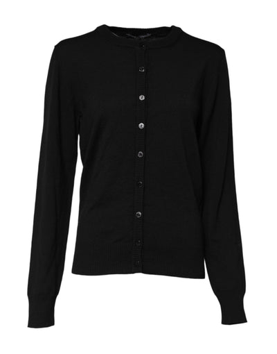 Dolce & Gabbana Black Wool Knit Crew Neck Cardigan Sweater