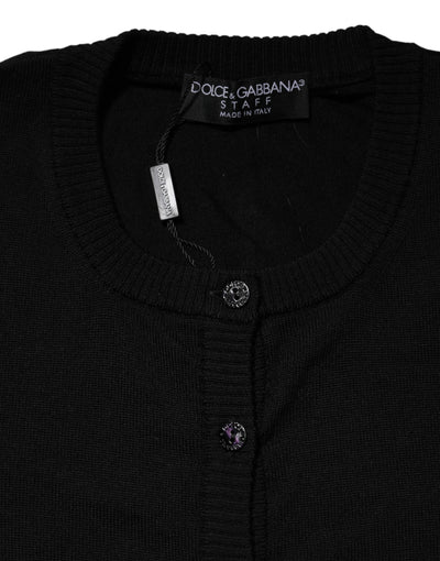 Dolce & Gabbana Black Wool Knit Crew Neck Cardigan Sweater
