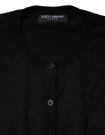 Dolce & Gabbana Black Wool Knit Round Neck Cardigan Sweater