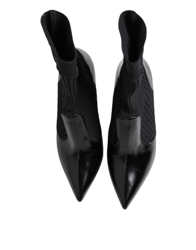 Dolce & Gabbana Black Stretch Stilettos Booties Socks Shoes
