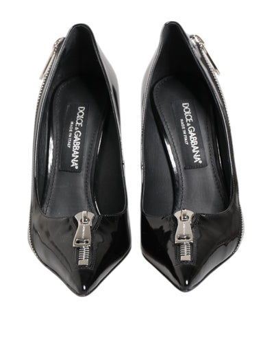 Dolce & Gabbana Black Patent Leather Zipper Heels Pumps Shoes