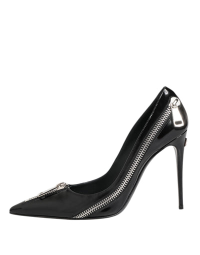Dolce & Gabbana Black Patent Leather Zipper Heels Pumps Shoes