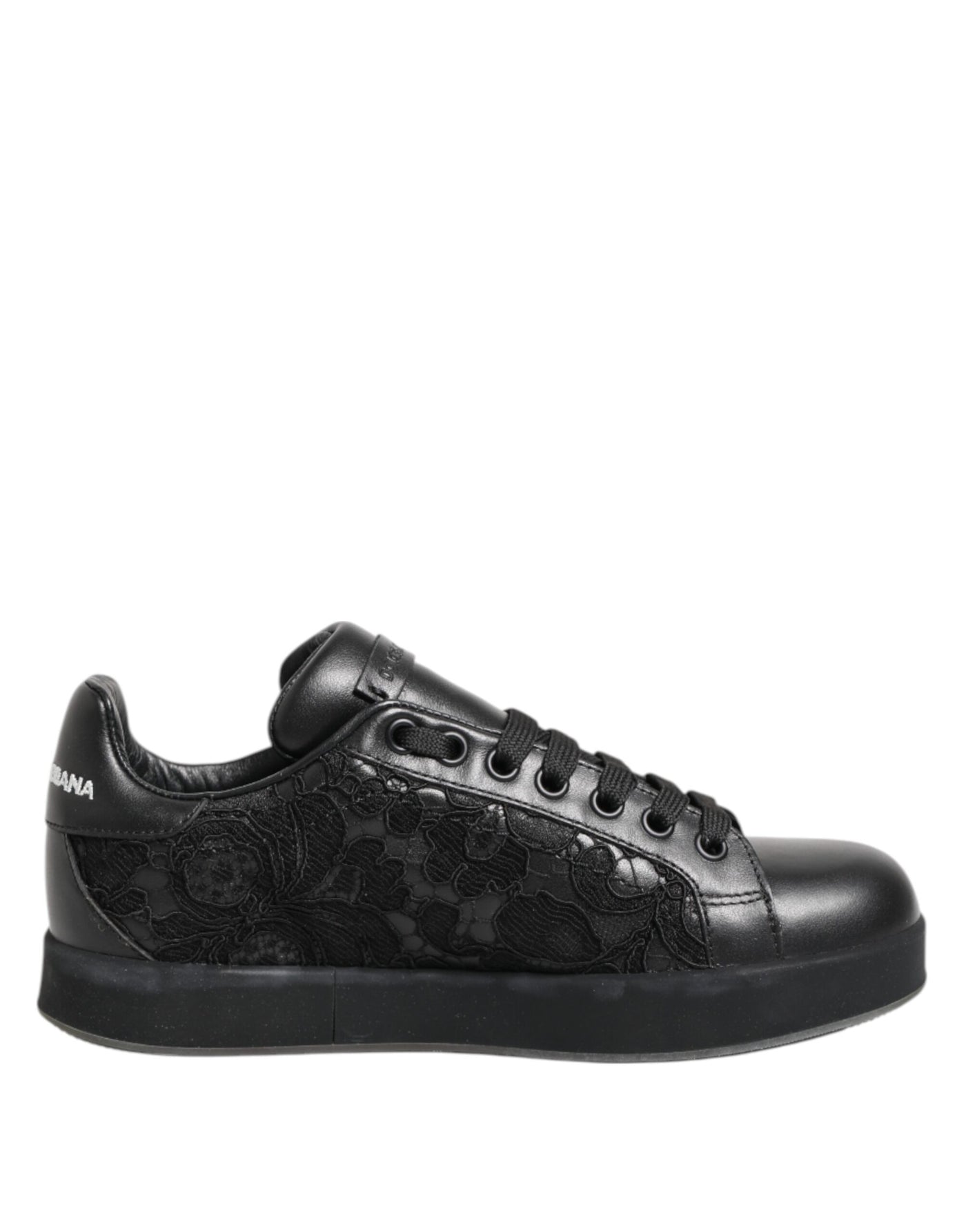 Dolce & Gabbana Black Floral Lace Low Top Sneakers Shoes