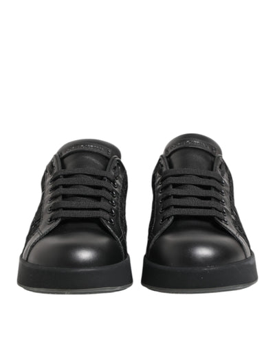 Dolce & Gabbana Black Floral Lace Low Top Sneakers Shoes