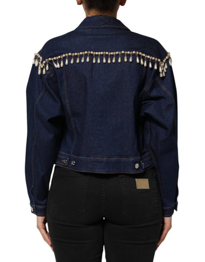Dolce & Gabbana Blue Cotton Denim Crystal Embellished Jacket