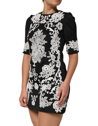 Dolce & Gabbana Black Lace Trim Short Sleeves A-line Dress