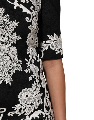 Dolce & Gabbana Black Lace Trim Short Sleeves A-line Dress