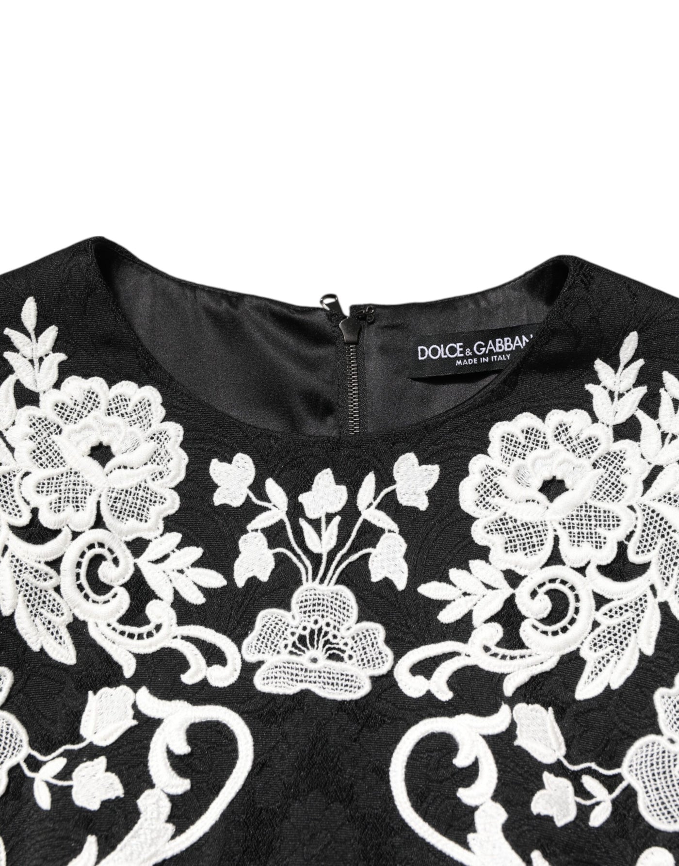 Dolce & Gabbana Black Lace Trim Short Sleeves A-line Dress