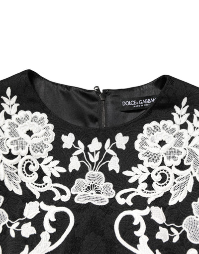 Dolce & Gabbana Black Lace Trim Short Sleeves A-line Dress