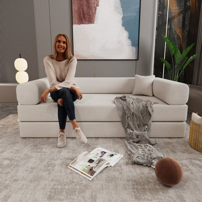 Double sofa, sofa bed, multifunctional compression sofa, wide body sofa, pure sponge sofa, fine striped velvet fabric sofa