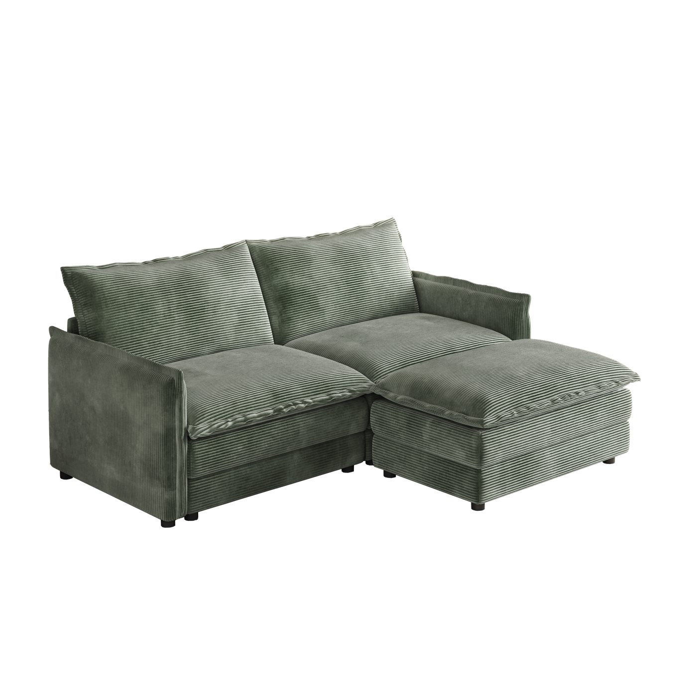 Corduroy Fabric Loveseat Sofa Couch with 1 Footrest for Living Room,2 Seater L-Shaped Sectional with Ottoman, Upholstered Large Size Deep Seat 2-Seat Sofa with 2 cushions