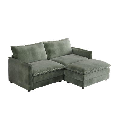 Corduroy Fabric Loveseat Sofa Couch with 1 Footrest for Living Room,2 Seater L-Shaped Sectional with Ottoman, Upholstered Large Size Deep Seat 2-Seat Sofa with 2 cushions