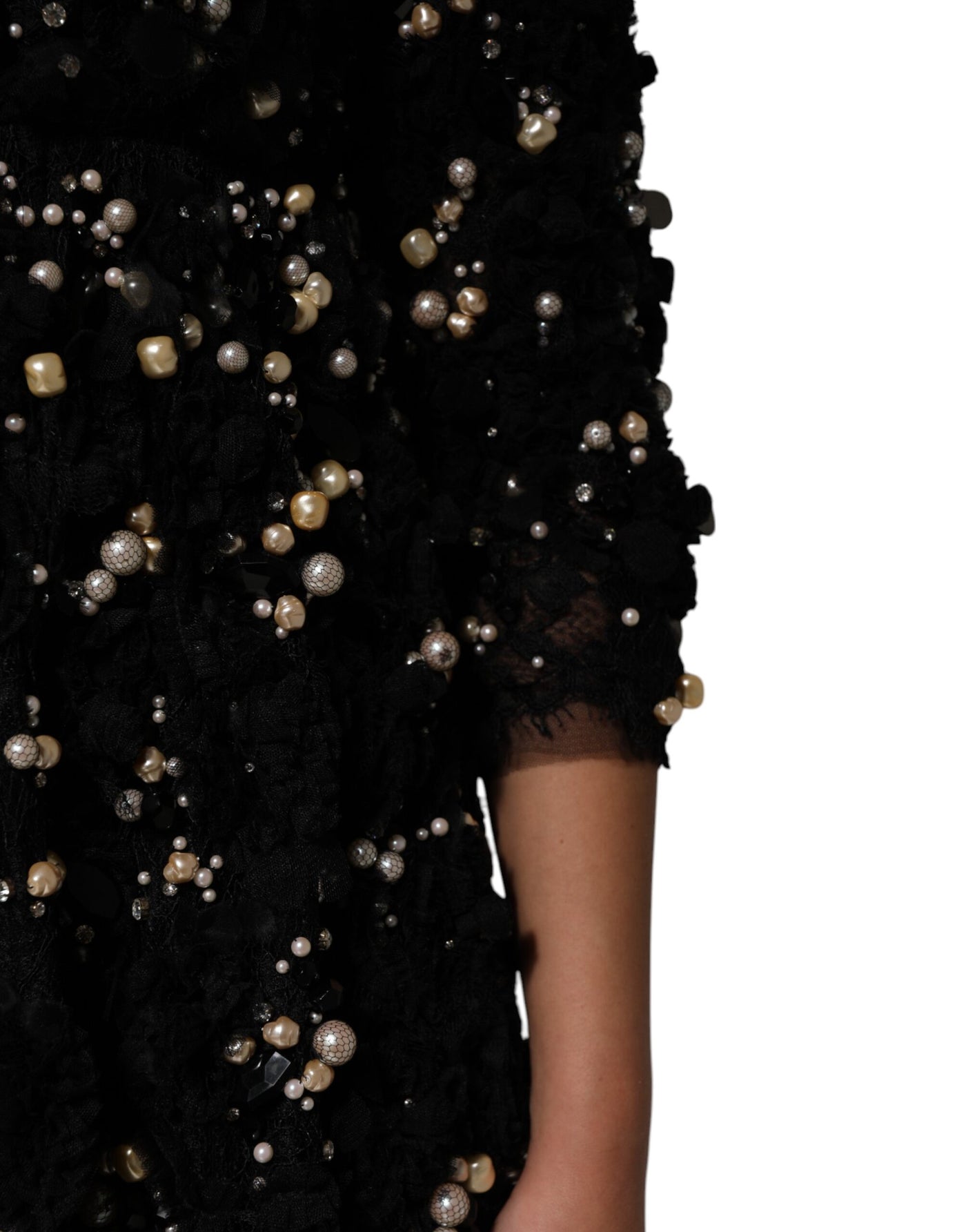 Dolce & Gabbana Black Viscose Pearl Embellishment Shift Dress