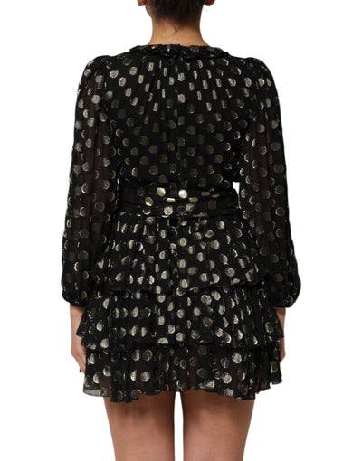 Dolce & Gabbana Black Gold Polka Dot Silk Brocade Mini Dress