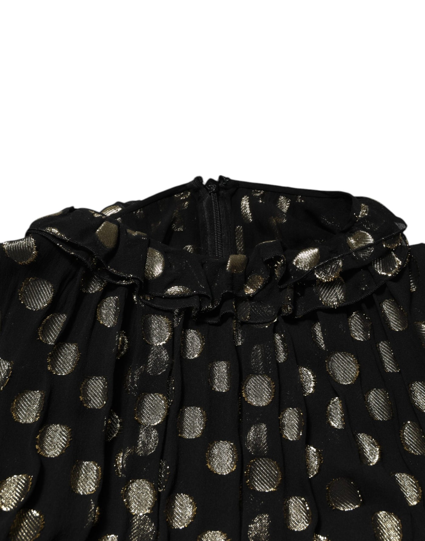 Dolce & Gabbana Black Gold Polka Dot Silk Brocade Mini Dress