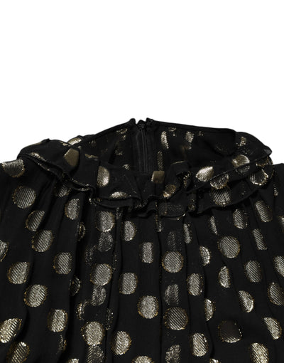 Dolce & Gabbana Black Gold Polka Dot Silk Brocade Mini Dress
