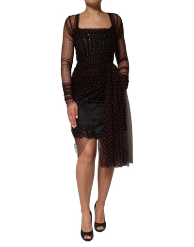 Dolce & Gabbana Black Lace Trim Long Sleeve Sheath Mini Dress