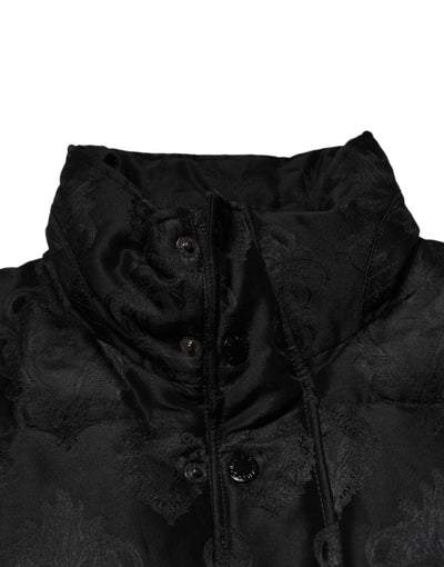 Dolce & Gabbana Black Jacquard Quilted Puffer Bomber Jacket