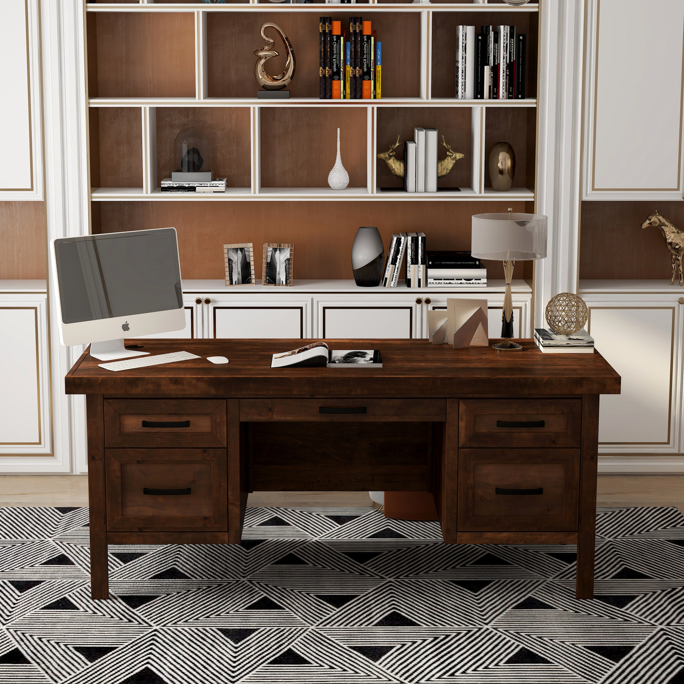 71 inch Executive Desk, No Assembly Required, Whiskey Finish