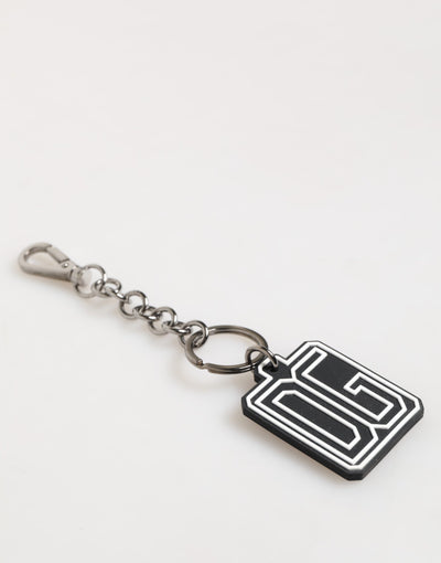 Dolce & Gabbana Black White DG Rubber Logo Silver Men Keychain Keyring