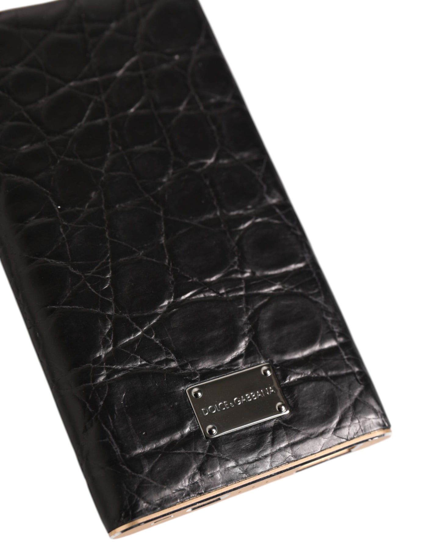 Dolce & Gabbana Black Leather Exotic Skin 3000mAh Power Bank Charger USB