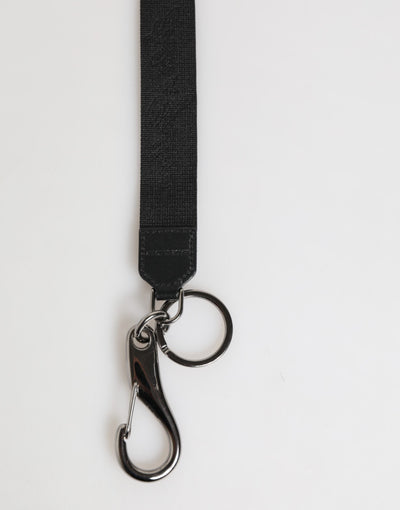 Dolce & Gabbana Black Yellow Polyester DG Logo Silver Keychain Keyring