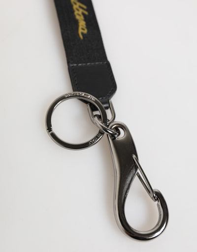Dolce & Gabbana Black Yellow Polyester DG Logo Silver Keychain Keyring