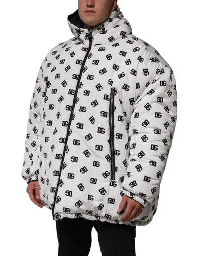 Dolce & Gabbana White DG Monogram Hooded Puffer Jacket