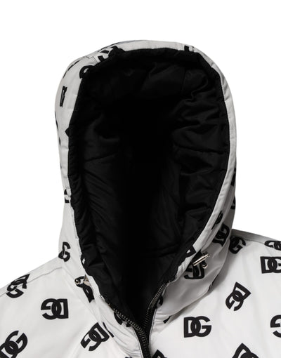 Dolce & Gabbana White DG Monogram Hooded Puffer Jacket