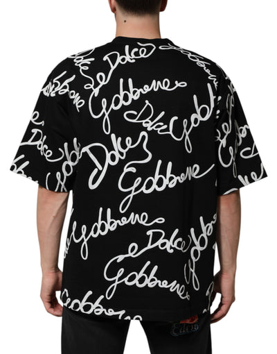 Dolce & Gabbana Black Logo Print Cotton Crew Neck T-shirt