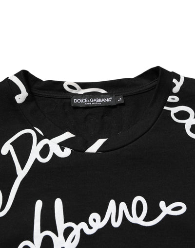 Dolce & Gabbana Black Logo Print Cotton Crew Neck T-shirt